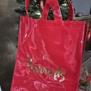 Harrods Glossy Red Tote Bag ****LOOK AT LAST 2 PICS FOR SLIGHT DAMAGE*****